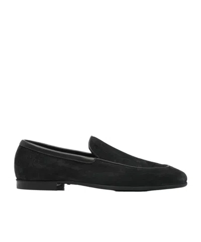John Lobb Tyne Suede Leather Round Toe Loafers In Black
