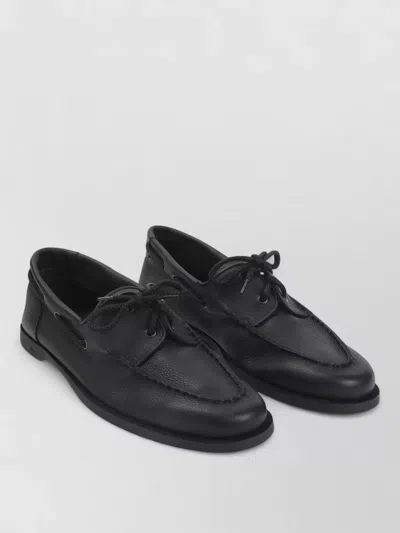 John Lobb Round Toe Textured Leather Rubber Sole Loafers In Black