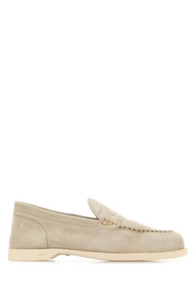 John Lobb Pace Suede Loafers In Grey