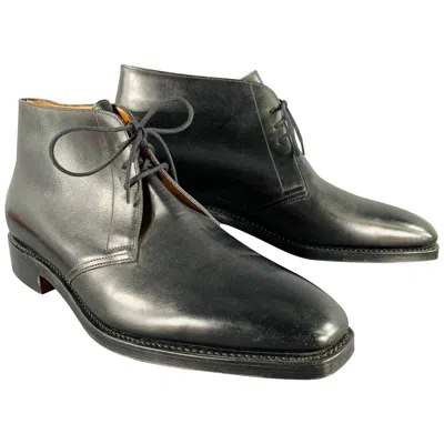 Pre-owned John Lobb Size 10 Giono Black Leather Lace-up Ankle Boots