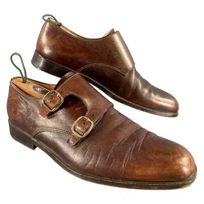 Pre-owned John Lobb Size 9 Brown Leather Monk Strap Loafers