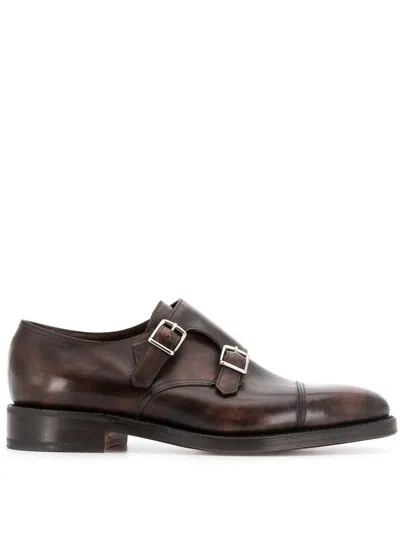 John Lobb Sophisticated Brown Leather Monk Shoes For Men