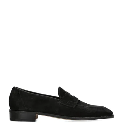 John Lobb Suede James Unlined Loafers In Black