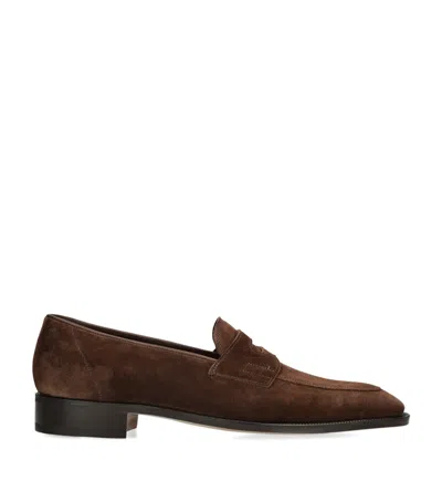 John Lobb Suede James Unlined Loafers In Brown