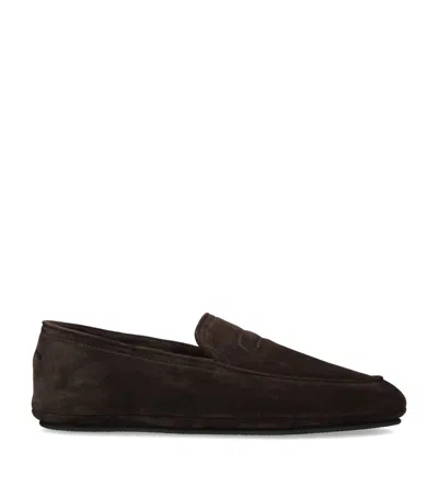 John Lobb Suede Kingston Slippers In Brown