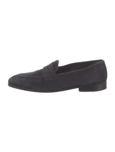 Pre-owned John Lobb Suede Loafers In Blue