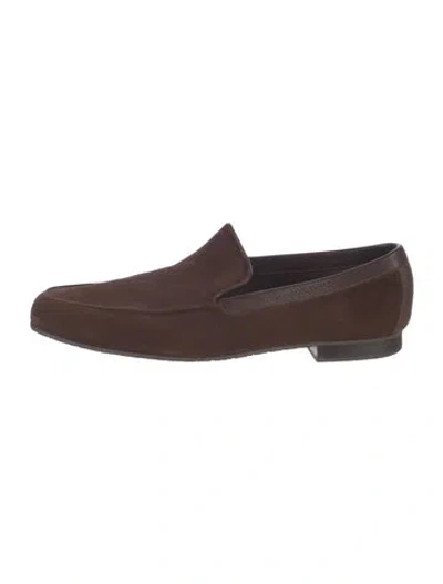 Pre-owned John Lobb Suede Loafers In Burgundy