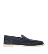 John Lobb Navy Blue Suede Pace Loafers In Navy