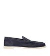 John Lobb Navy Blue Suede Pace Loafers In Navy