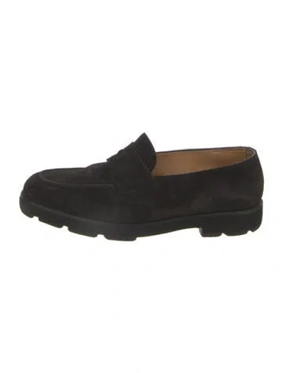Pre-owned John Lobb Suede Whipstitch Trim Dress Loafers In Black