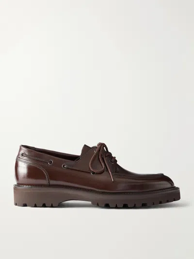 John Lobb Tide Leather Boat Shoes In Brown