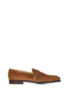 John Lobb Tobacco Suede Loafers With Palladium Buckle In Brown