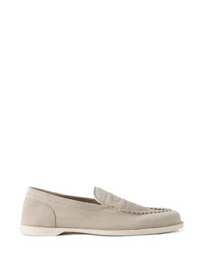 John Lobb Topstitched Loafers In Neutral
