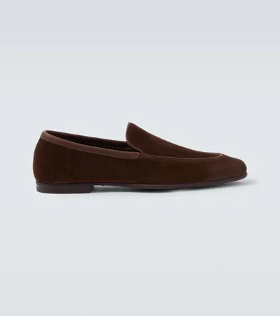 John Lobb Tyne Suede Loafers In Black