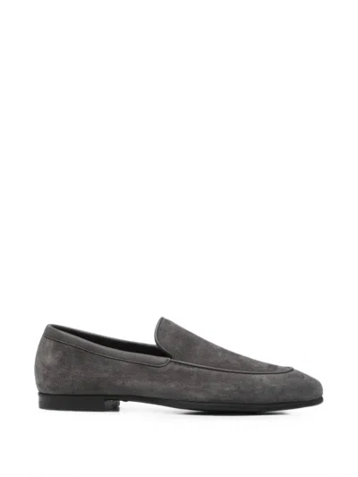 John Lobb Tyne Suede Leather Round Toe Loafers In Gray
