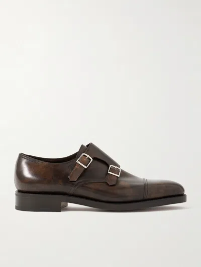 John Lobb Brown Leather Buckle Monk Shoes In Multi