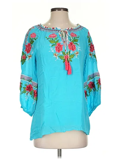 Pre-owned John Mark 3/4 Sleeve Blouse In Blue