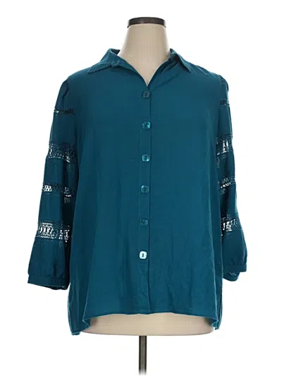 Pre-owned John Mark 3/4 Sleeve Button Down Shirt In Teal