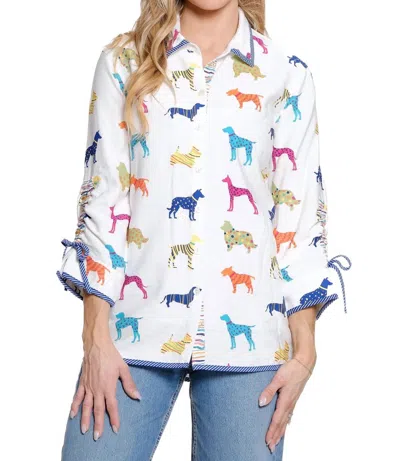 John Mark Cinch Sleeves Blouse In Multi Dog Print In White
