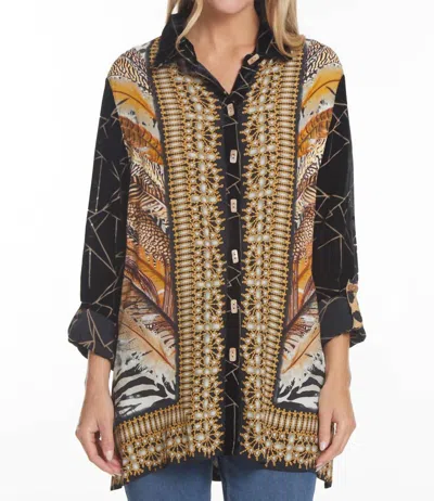 John Mark Marsala Tunic In Black Multi In Yellow