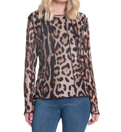 John Mark Mesh Long Sleeve Top In Cheetah In Neutral