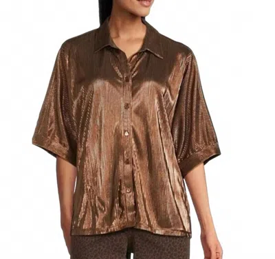 John Mark Shimmer Pleat Button Front Blouse In Brown