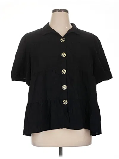Pre-owned John Mark Short Sleeve Blouse In Black
