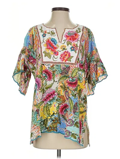Pre-owned John Mark Short Sleeve Blouse In Teal