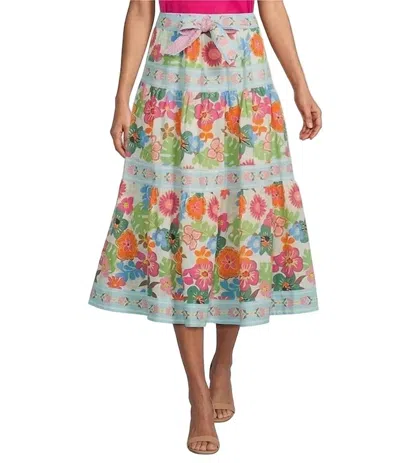 John Mark Tiered Skirt With Tie And Elastic Waist In Floral In Brown