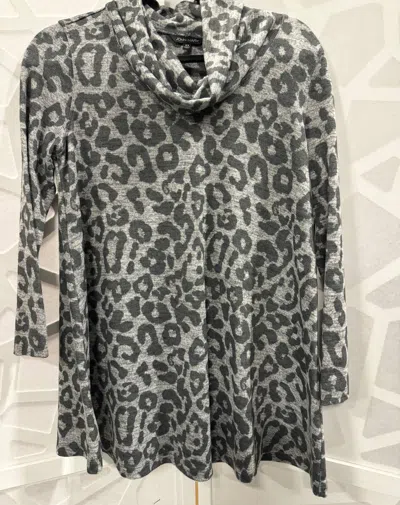 John Mark Women's Cowl Neck Cheetah Print Tunic Top In Grey