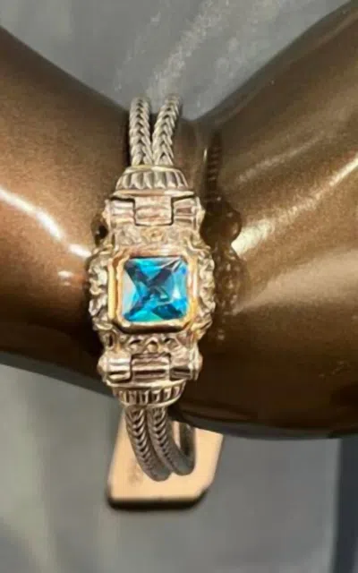 John Medeiros Silver Bracelet With Auqa Stone In Silver/aqua In Multi