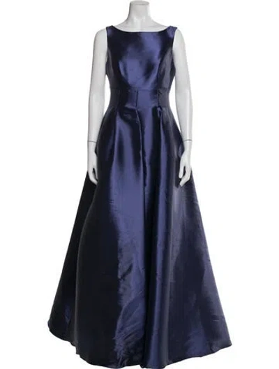 Pre-owned John Paul Ataker Bateau Neckline Long Dress In Blue