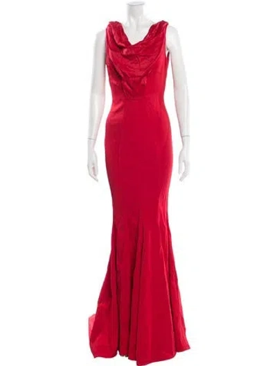 Pre-owned John Paul Ataker Cowl Neck Long Dress In Red