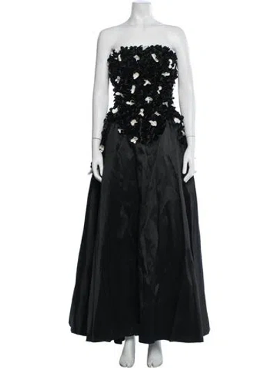 Pre-owned John Paul Ataker Floral Print Long Dress In Black