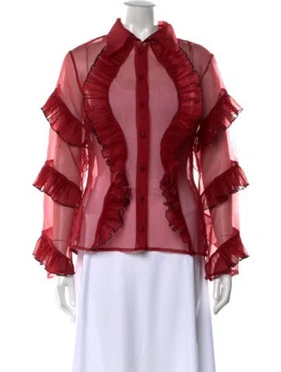 Pre-owned John Paul Ataker Long Sleeve Blouse In Red