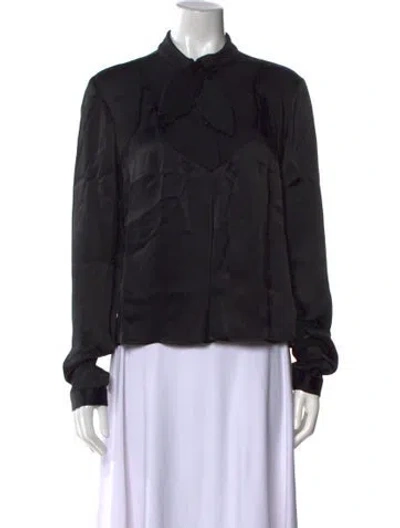 Pre-owned John Paul Ataker Mock Neck Long Sleeve Blouse In Black