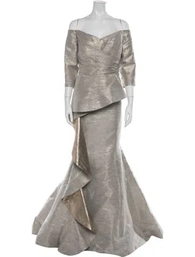 Pre-owned John Paul Ataker Off-the-shoulder Long Dress In Grey