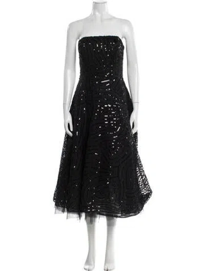 Pre-owned John Paul Ataker Strapless Midi Length Dress In Black