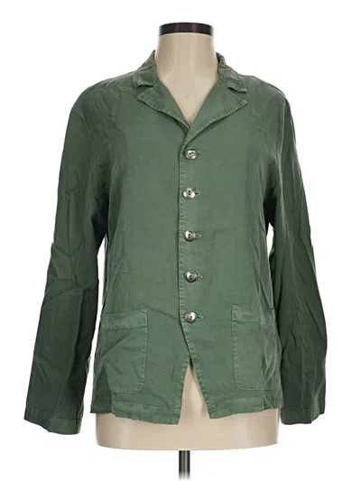 Pre-owned John Paul Richard 3/4 Sleeve Top Green Collared Neckline Tops