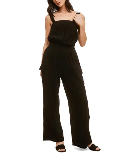 John Paul Richard Cotton Gauze Jumpsuit With Elastic Waist And Side Pockets In Navy