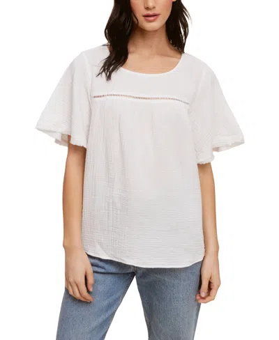 John Paul Richard Cotton Gauze Top With Ric Rack Trim At Yoke In Bright White