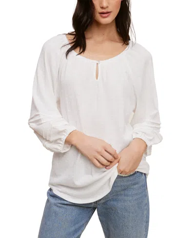 John Paul Richard Slub Gauze Knit Top With Pleating Detail On 3/4 Sleeve In Ivory