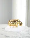 John-richard Brass Hippo On Selenite Scuplture In Clear