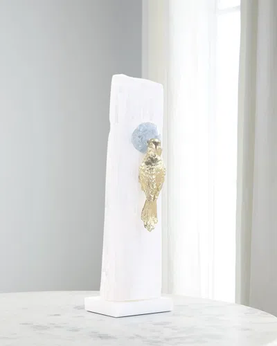 John-richard Collection Brass Bird Sculpture On Selenite Roost I In White
