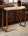 John-richard Collection Calcite Antiqued Brass Accent Table In White/brass