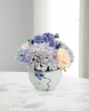 John-richard Collection Chinoiserie Blue 12" Faux Floral Arrangement In Porcelain Bowl In Blue