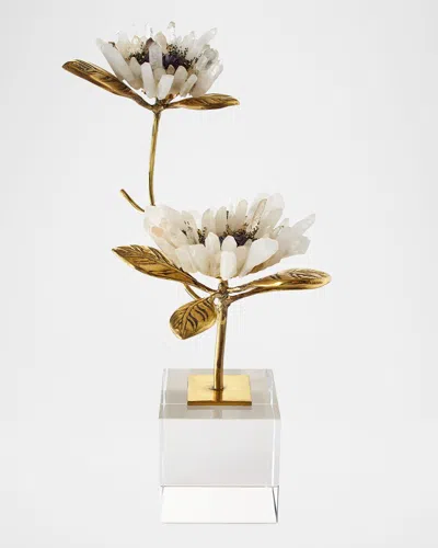 John-richard Collection Double Crystal Bloom Floral Sculpture In Gold