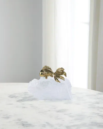 John-richard Collection Fantail Goldfish Sculpture On Selenite Iii In Brown