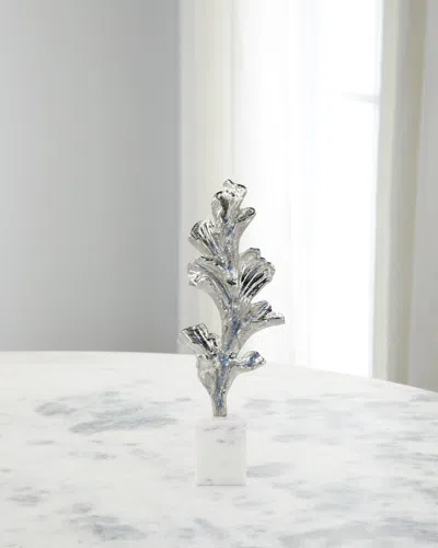 John-richard Collection Gleaming Leaf Sculpture On Marble Base, Medium In Silver