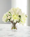 John-richard Collection Meadow Garden 14" Faux Floral Arrangement In Glass Vase In Cream